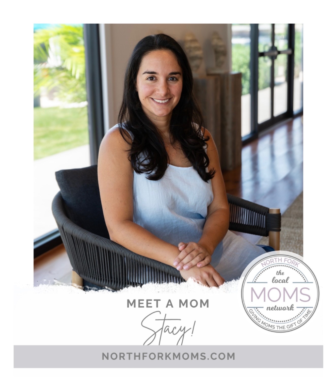 North Fork Moms Meet a Mom feature with a portrait of Stacy.